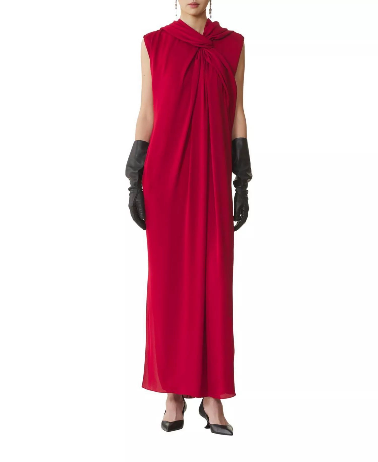Dramatic Sheath Knot Neck Sleeveless Tie Back Slit Floor Length For Women Prom Dress