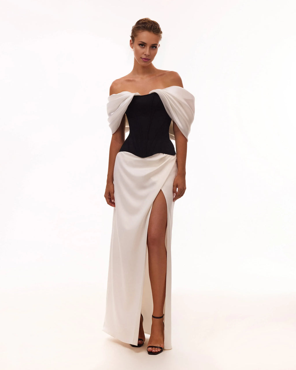 Dramatic Sheath Off Shoulder Draped Sleeve Lace Up Back Floor Length Evening Dress