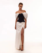 Dramatic Sheath Off Shoulder Draped Sleeve Lace Up Back Floor Length Evening Dress