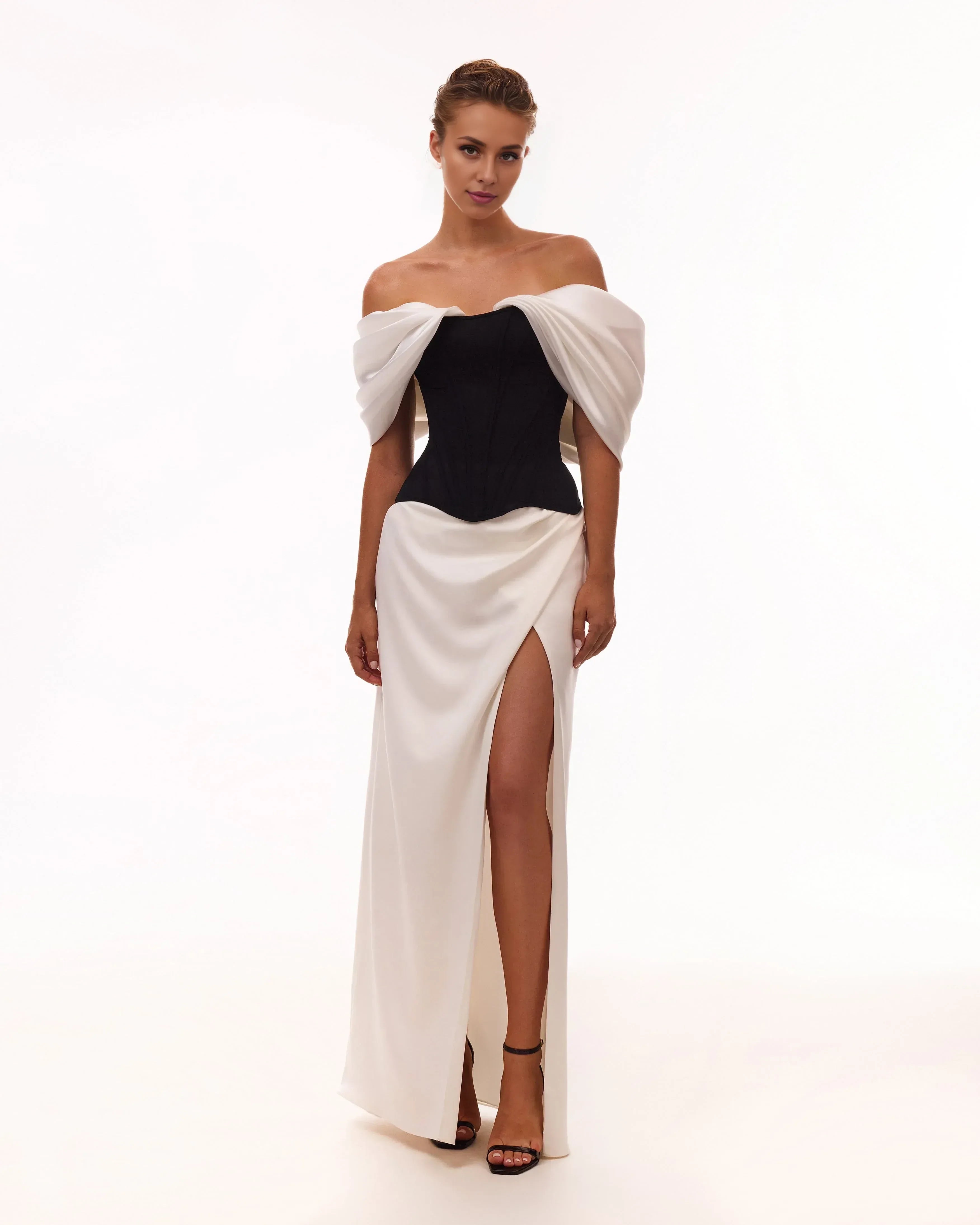 Dramatic Sheath Off Shoulder Draped Sleeve Lace Up Back Floor Length Evening Dress