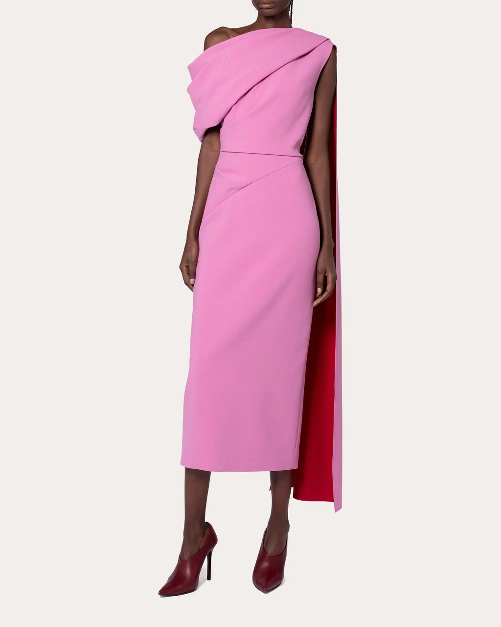 Dramatic Sheath One Shoulder Cape Sleeve Slit Back Midi Floor Length Prom Dress