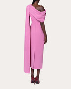 Dramatic Sheath One Shoulder Cape Sleeve Slit Back Midi Floor Length Prom Dress