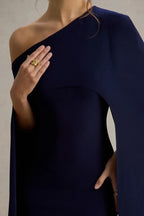 Dramatic Sheath One Shoulder Cape Sleeve Zipper Back Floor Length Evening Dress