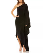 Dramatic Sheath One Shoulder Ruffle Sleeve Ruched Back Asymmetrical-Floor-Length Prom Dress