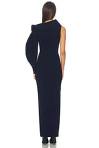 Dramatic Sheath One Shoulder Sculpted Sleeve Solid Back Floor Length Evening Dress
