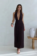 Dramatic Sheath Plungeb Halter Neck Sleeveless Chain Detailed Open Back Floor Length Prom Dress