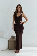 Dramatic Sheath Plunge Halter Neck Sleeveless Cutout Back Floor Length Prom Dress