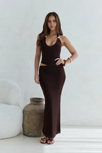 Dramatic Sheath Plunge Halter Neck Sleeveless Cutout Back Floor Length Prom Dress