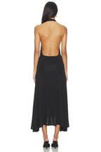 Dramatic Sheath Plunge Halter Neck Sleeveless Open Back High Low Midi Length Prom Dress