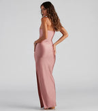 Dramatic Sheath Square Neck Spaghetti Strap Ruched Side Floor Length Prom Dress