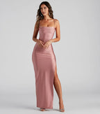 Dramatic Sheath Square Neck Spaghetti Strap Ruched Side Floor Length Prom Dress