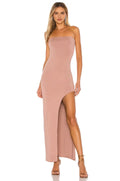 Dramatic Sheath Strapless Asymmetric High Slit Floor Length Prom Dress