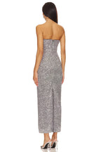 Dramatic Sheath Strapless Sequin Detail High Slit Midi Length Prom Dress