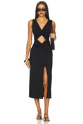 Dramatic Sheath V Neck Sleeveless Cutout Twist High Slit Midi Length Prom Dress