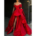 Dramatic Ball Gown Off-the-shoulder Cap-sleeved Ruffled Red Maxi Prom Dress for Women Custom