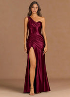 Draped One Shoulder Mermaid Sweetheart Sleeveless Lace Up Back Floor Length Female Prom Dress