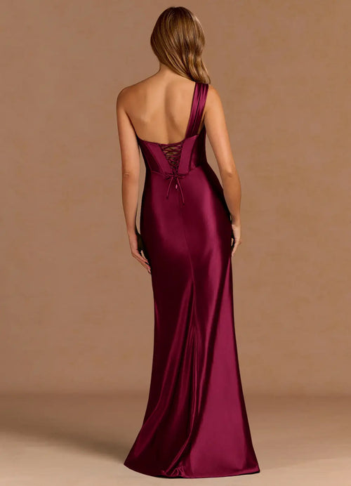 Draped One Shoulder Mermaid Sweetheart Sleeveless Lace Up Back Floor Length Female Prom Dress