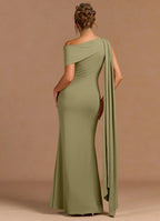 Draped Sash One Shoulder Mermaid Sleeveless Zipper Back Floor Length For Women Prom Dress