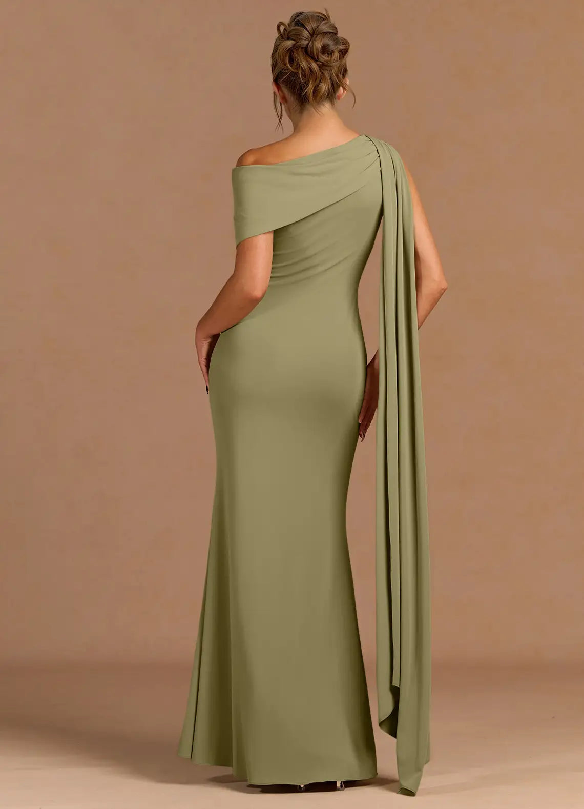 Draped Sash One Shoulder Mermaid Sleeveless Zipper Back Floor Length For Women Prom Dress