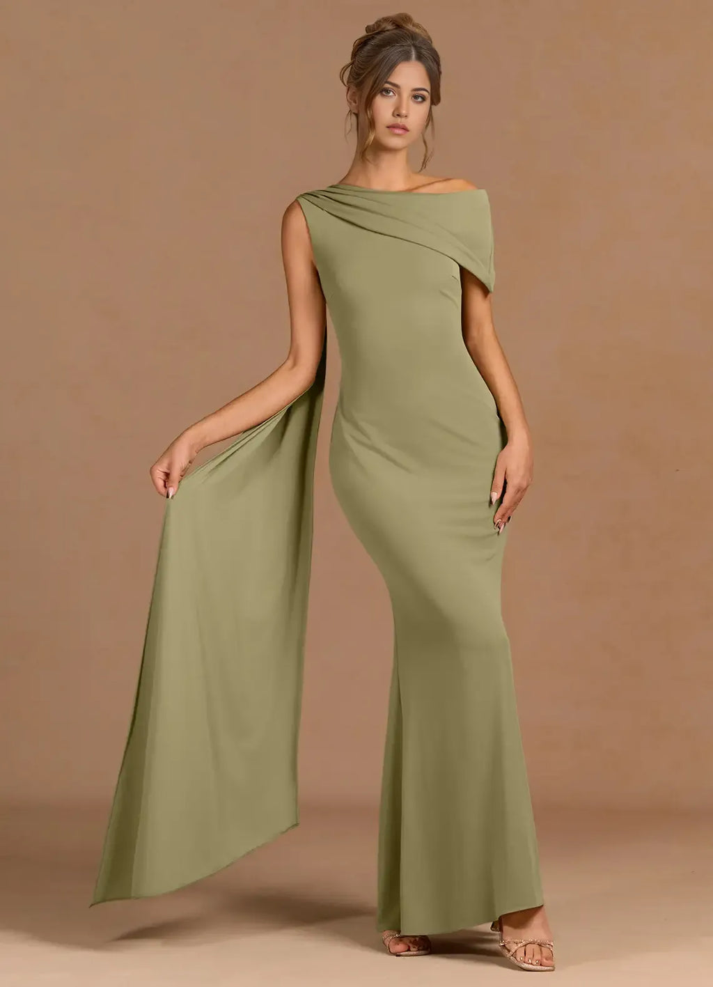 Draped Sash One Shoulder Mermaid Sleeveless Zipper Back Floor Length For Women Prom Dress