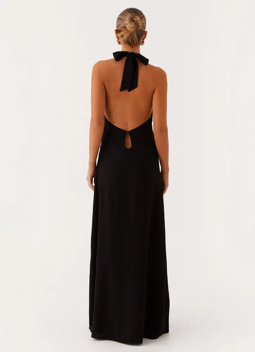 Dreamy A Line Halter Neck Sleeveless Open Back Floor Length Plus Size Evening Dress