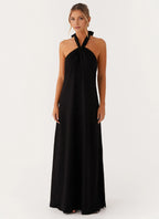 Dreamy A Line Halter Neck Sleeveless Open Back Floor Length Plus Size Evening Dress