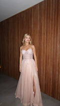 Dreamy A-Line Spaghetti Strap Sweetheart Corset High-Slit Floor-Length Evening Gown