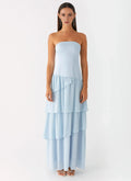 Dreamy A Line Strapless Sleeveless Tiered Ruffle Floor Length Plus Size Evening Dress