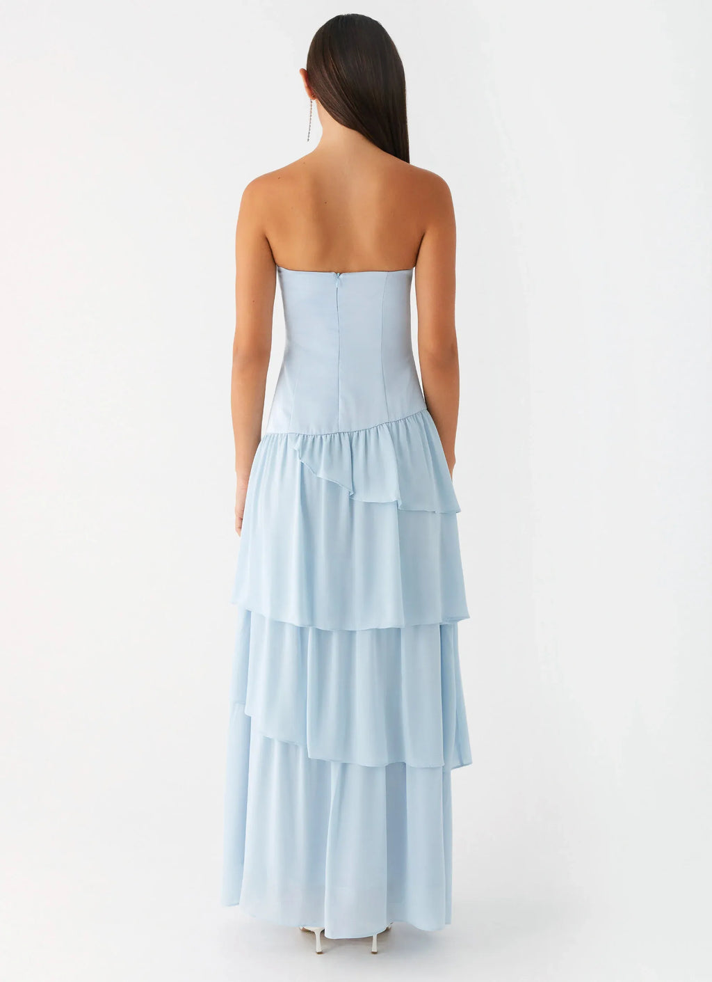Dreamy A Line Strapless Sleeveless Tiered Ruffle Floor Length Plus Size Evening Dress