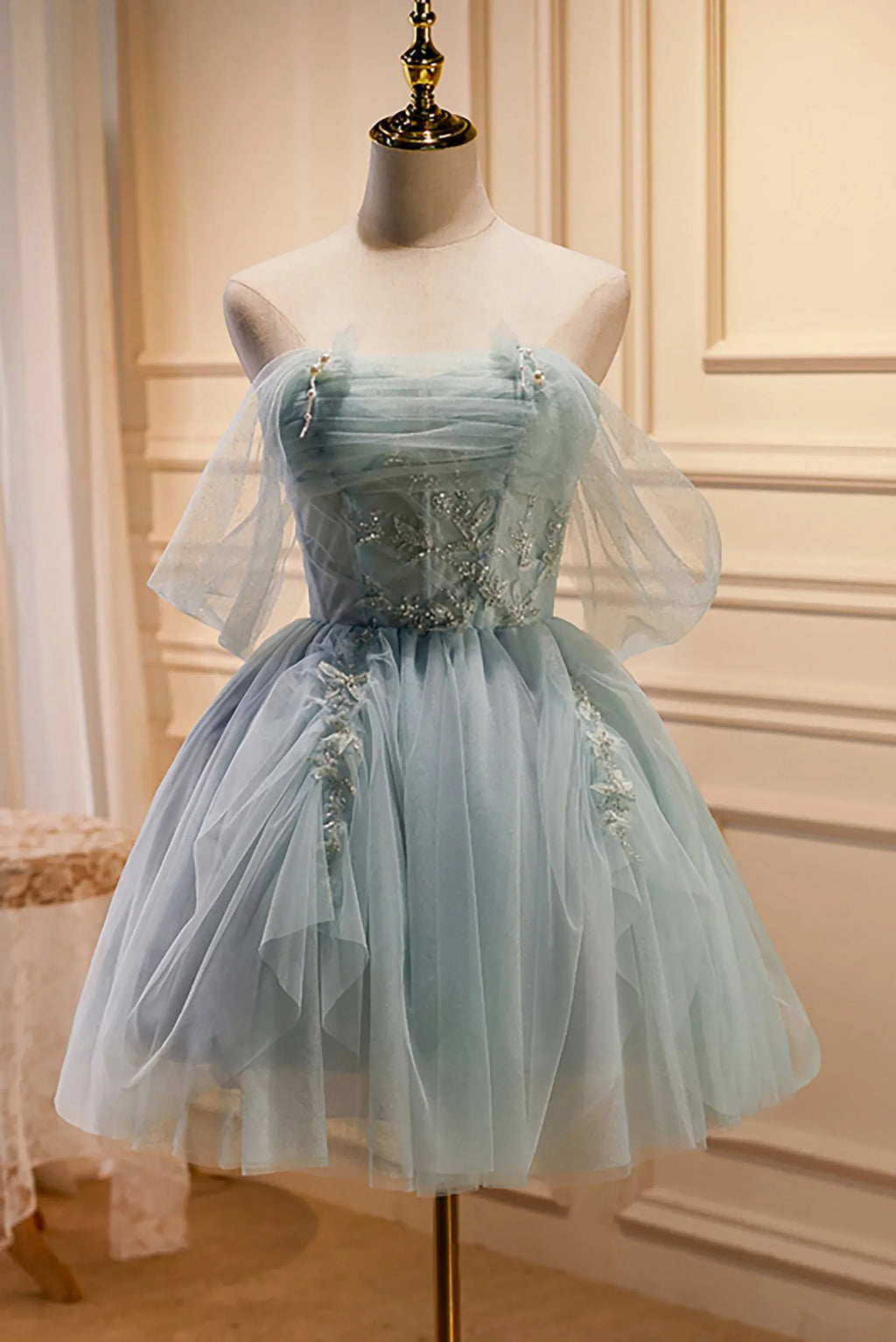 Dreamy Ball Gown Off Shoulder Short Sleeve Mini Party Dress