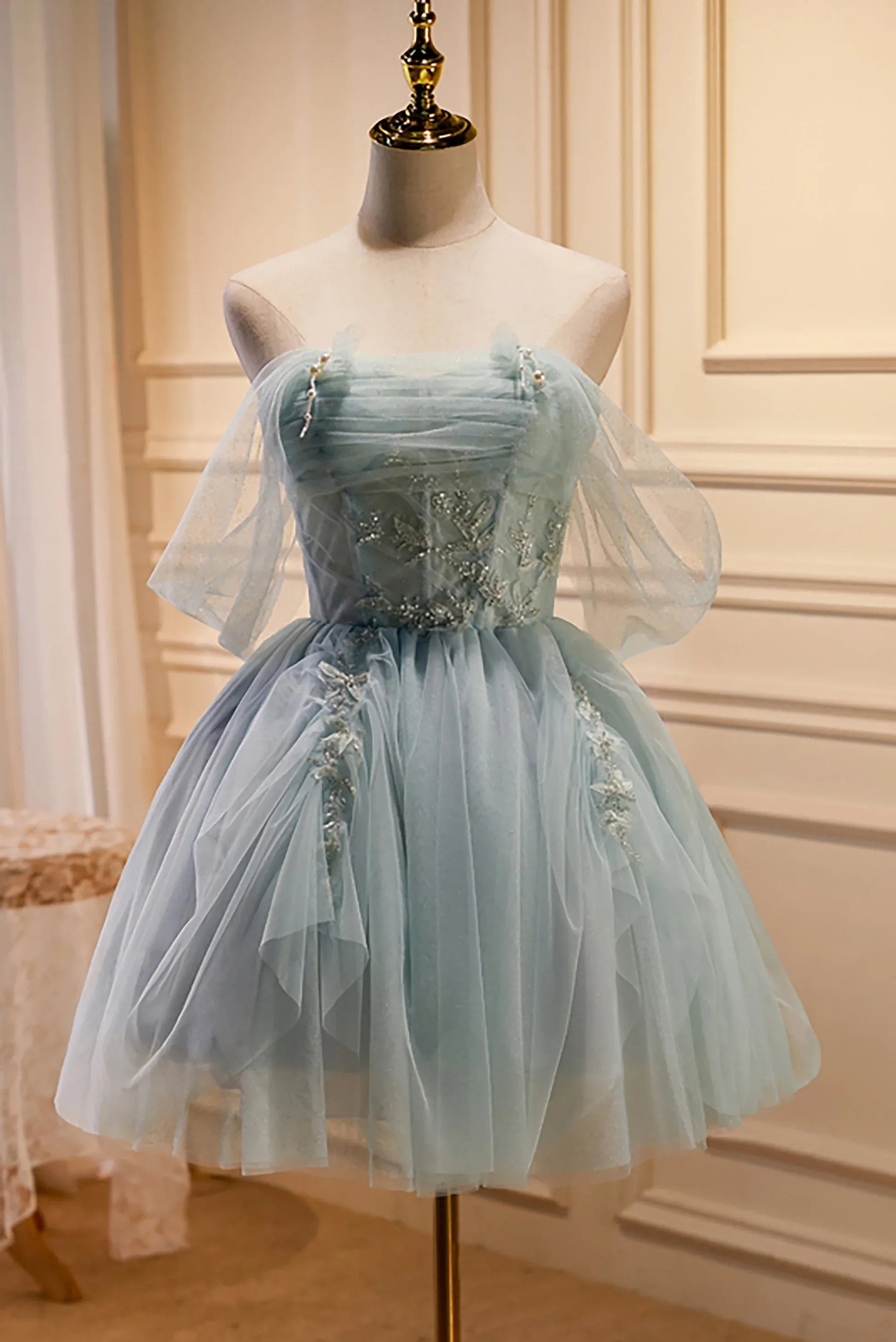 Dreamy Ball Gown Off Shoulder Short Sleeve Mini Party Dress