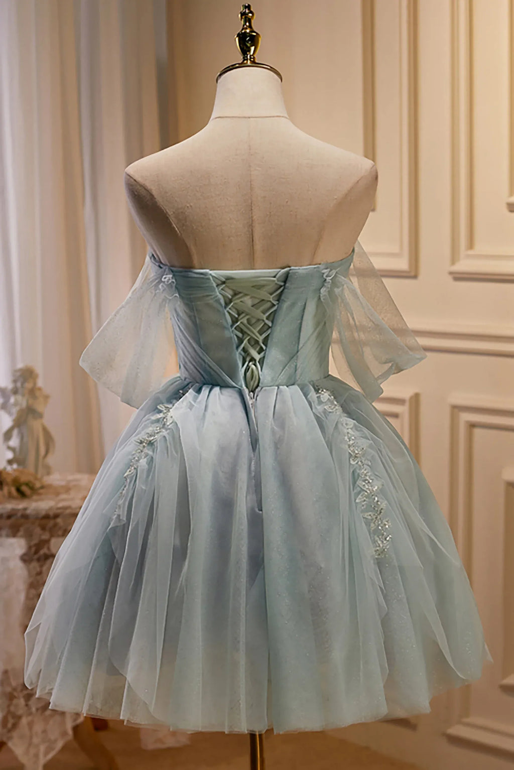 Dreamy Ball Gown Off Shoulder Short Sleeve Mini Party Dress