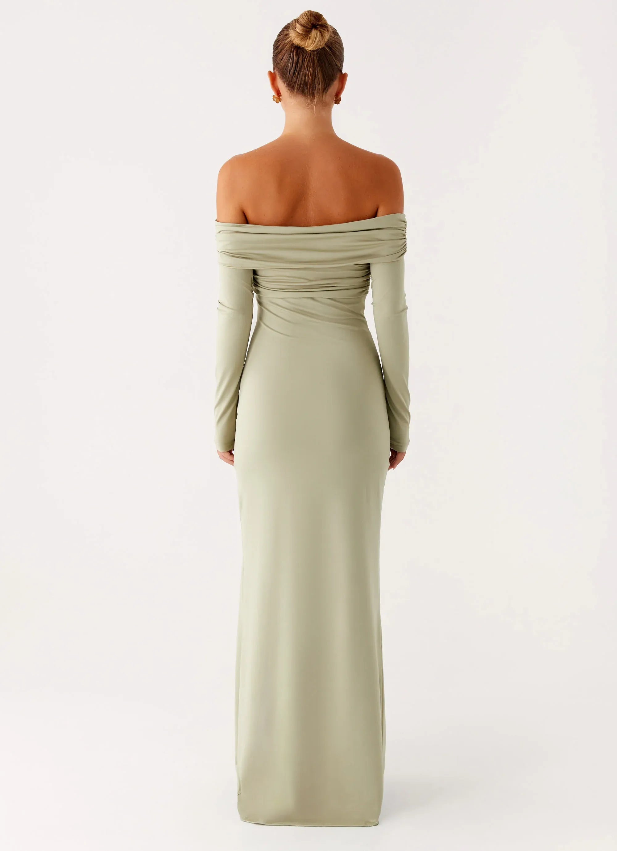 Dreamy Mermaid Off Shoulder Long Sleeve Draped Back Floor Length Plus Size Evening Dress