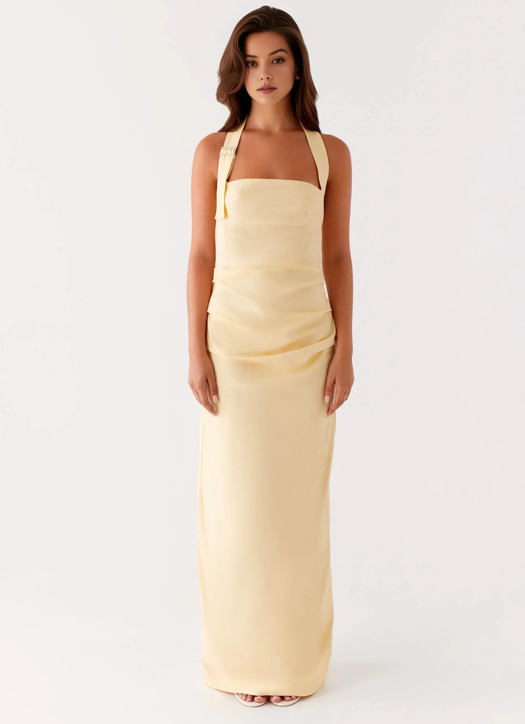 Dreamy Sheath Halter Neck Sleeveless Buckle Back Floor Length Plus Size Evening Dress