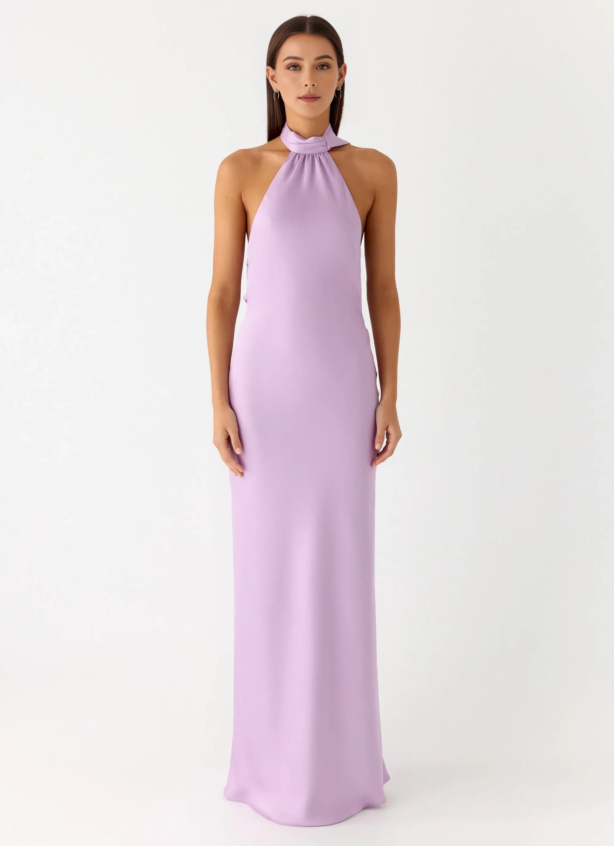 Dreamy Sheath Halter Neck Sleeveless Draped Back Floor Length Plus Size Evening Dress