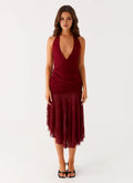 Dreamy Sheath Halter Neck Sleeveless Lace Trim Asymmetric Midi Plus Size Evening Dress