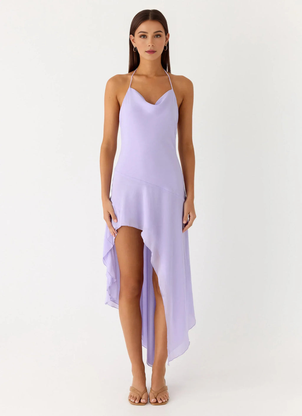 Dreamy Sheath Halter Neck Sleeveless Open Back Asymmetrical Length Plus Size Evening Dress