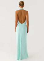 Dreamy Sheath Halter Neck Sleeveless Open Back Floor Length Plus Size Evening Dress