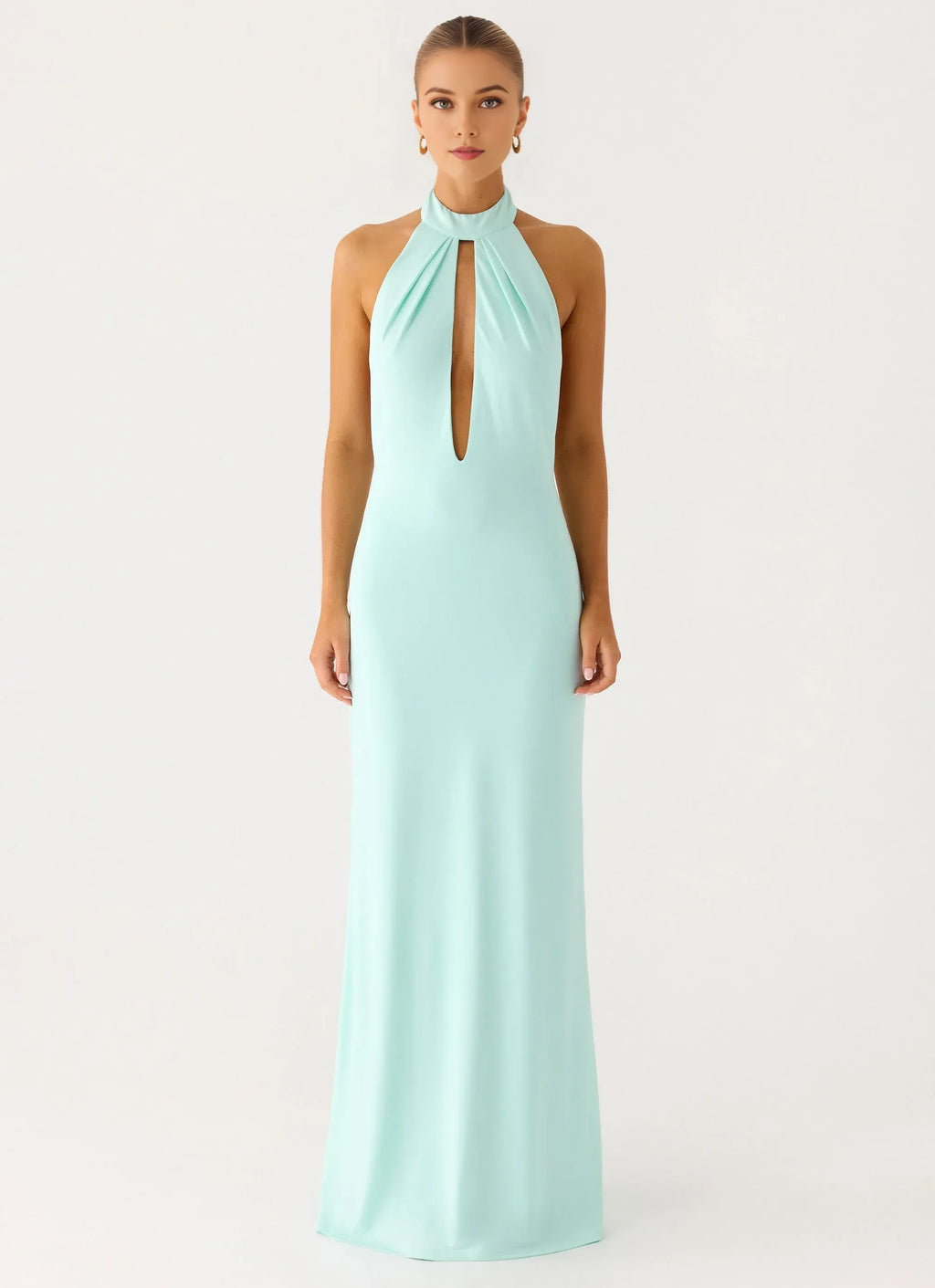 Dreamy Sheath Halter Neck Sleeveless Open Back Floor Length Plus Size Evening Dress