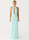 Dreamy Sheath Halter Neck Sleeveless Open Back Floor Length Plus Size Evening Dress