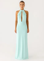 Dreamy Sheath Halter Neck Sleeveless Open Back Floor Length Plus Size Evening Dress