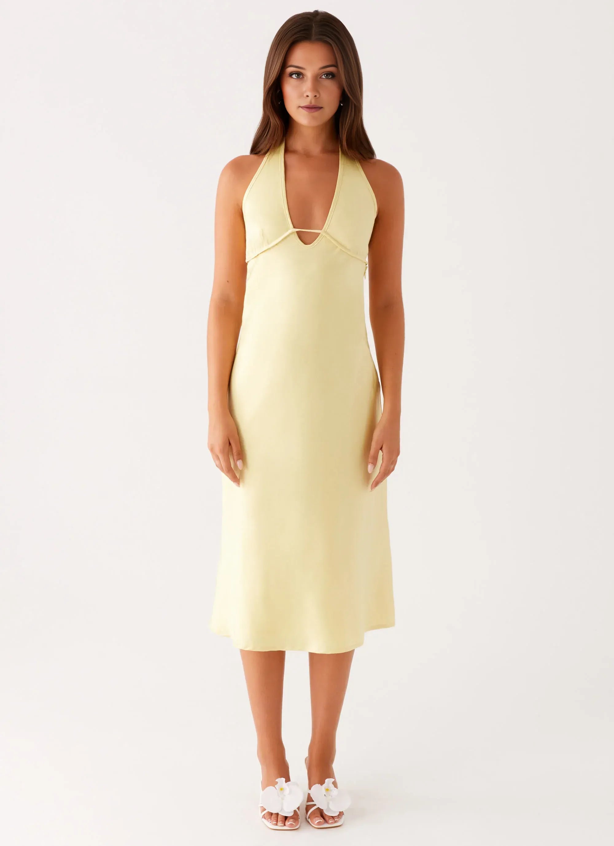 Dreamy Sheath Halter Neck Sleeveless Tie Back Midi Length Plus Size Evening Dress