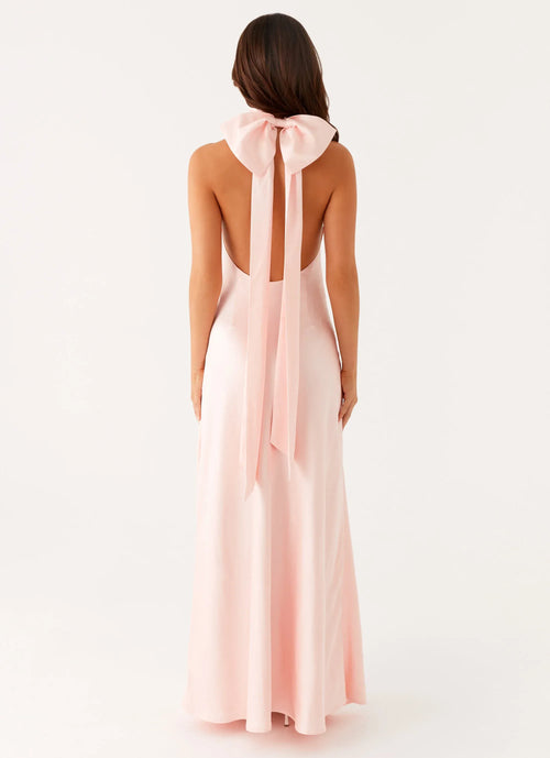 Robe de soirée longue grande taille de coupe fourreau à col montant sans manches avec nœud au dos, style rêveur