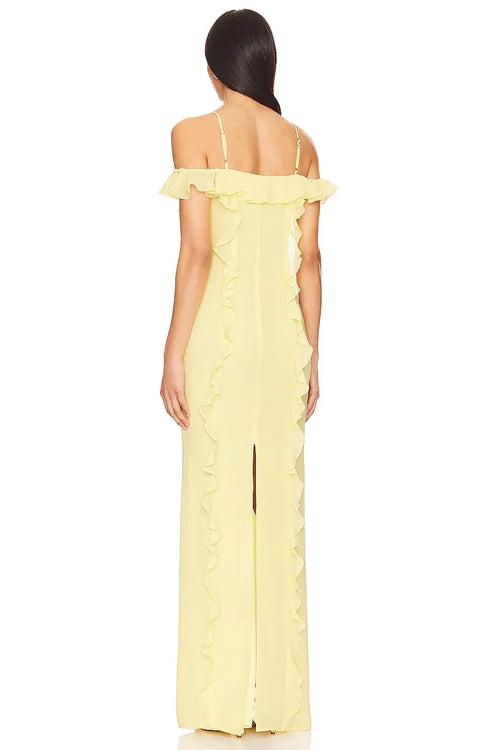 Robe de soirée longue, coupe fourreau, avec fermeture éclair dans le dos, épaules dénudées et manches courtes