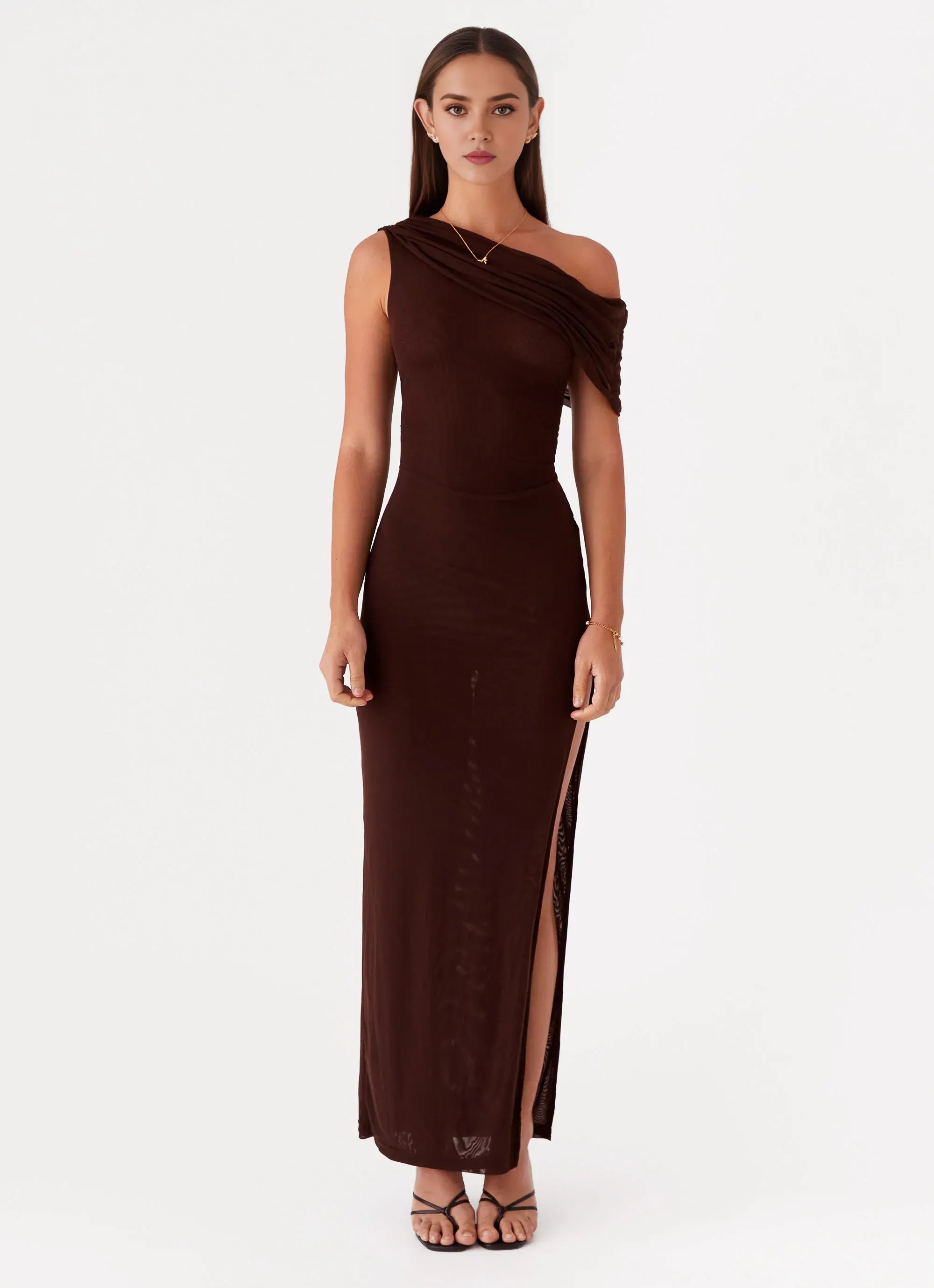 Dreamy Sheath One Shoulder Sleeveless Draped Back Floor Length Plus Size Evening Dress