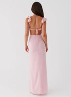 Dreamy Sheath Plunge Neck Sleeveless Ruffled Tie Back Floor Length Plus Size Evening Dress