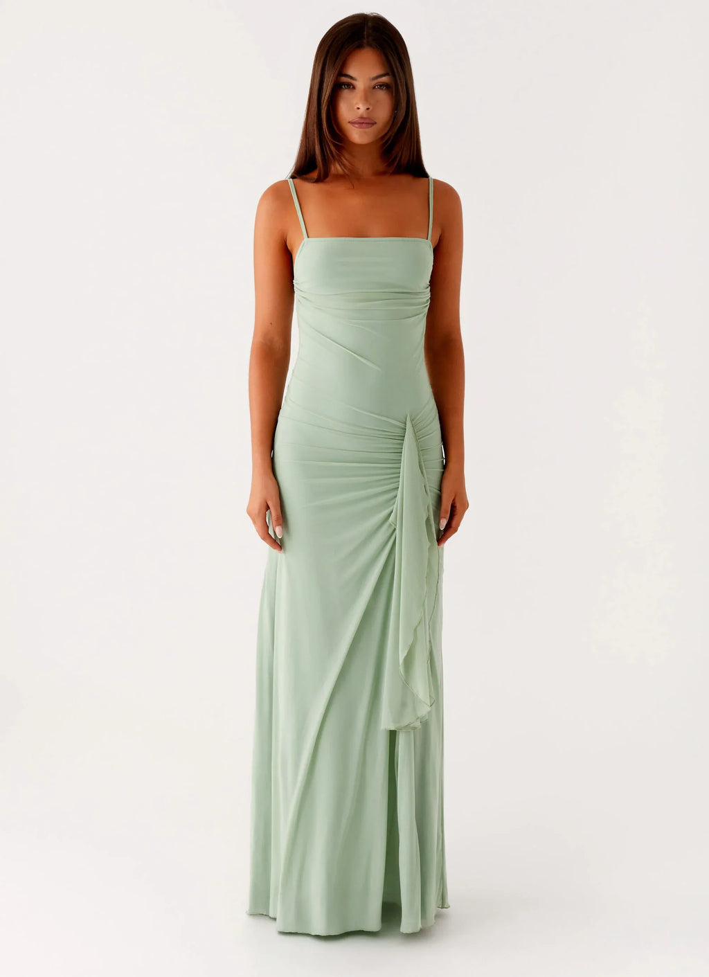 Dreamy Sheath Square Neck Sleeveless Ruched Side Floor Length Plus Size Evening Dress