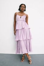 Dreamy Sheath Sweetheart Neck Sleeveless Tiered Pleat Floor Length Plus Size Prom Dress