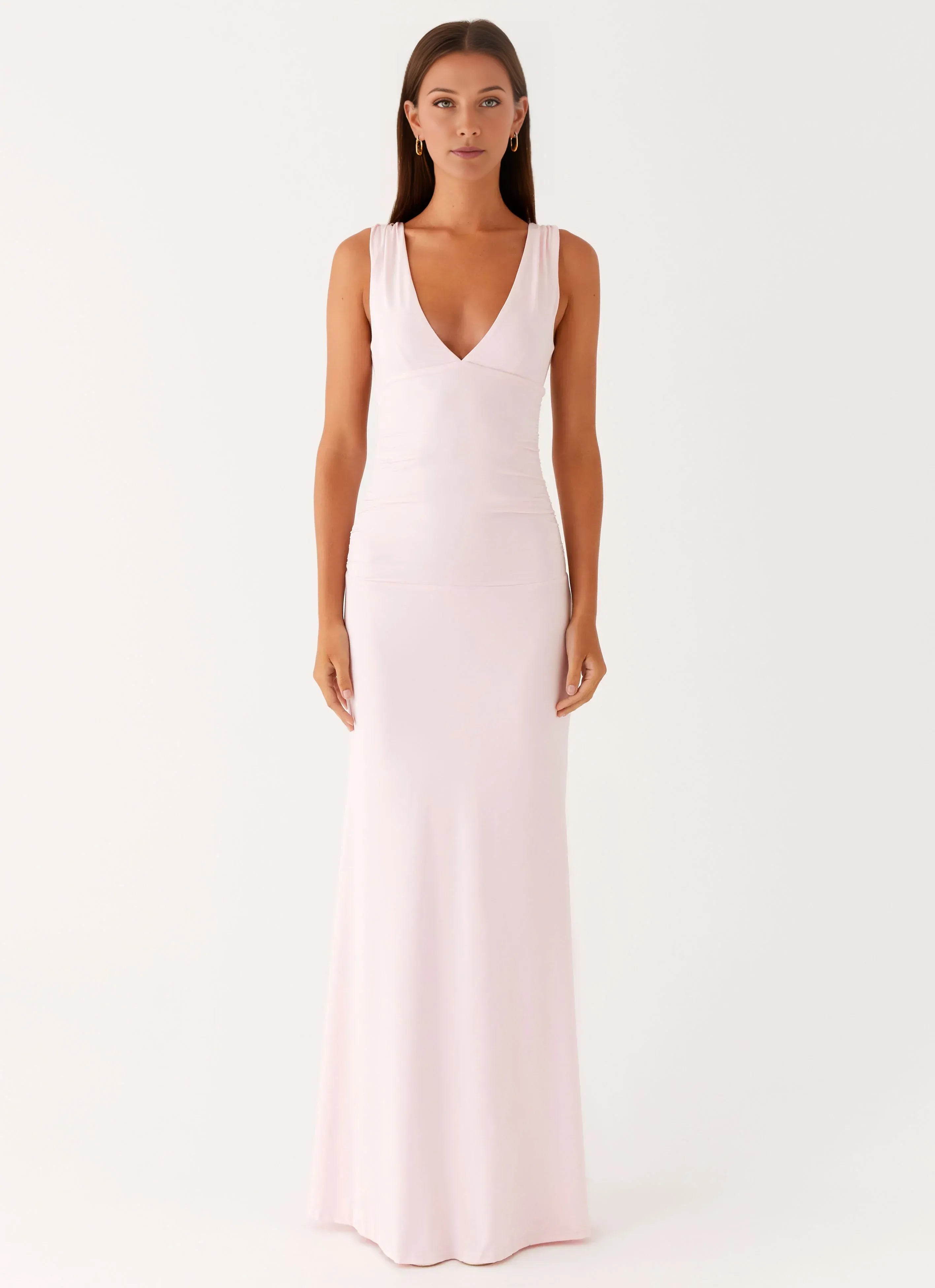 Dreamy Sheath V Neck Sleeveless Cut Out Back Floor Length Plus Size Evening Dress
