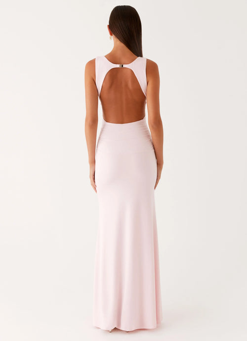 Robe de soirée longue grande taille de coupe droite sans manches décolletée en V au dos ajouré et rêveuse